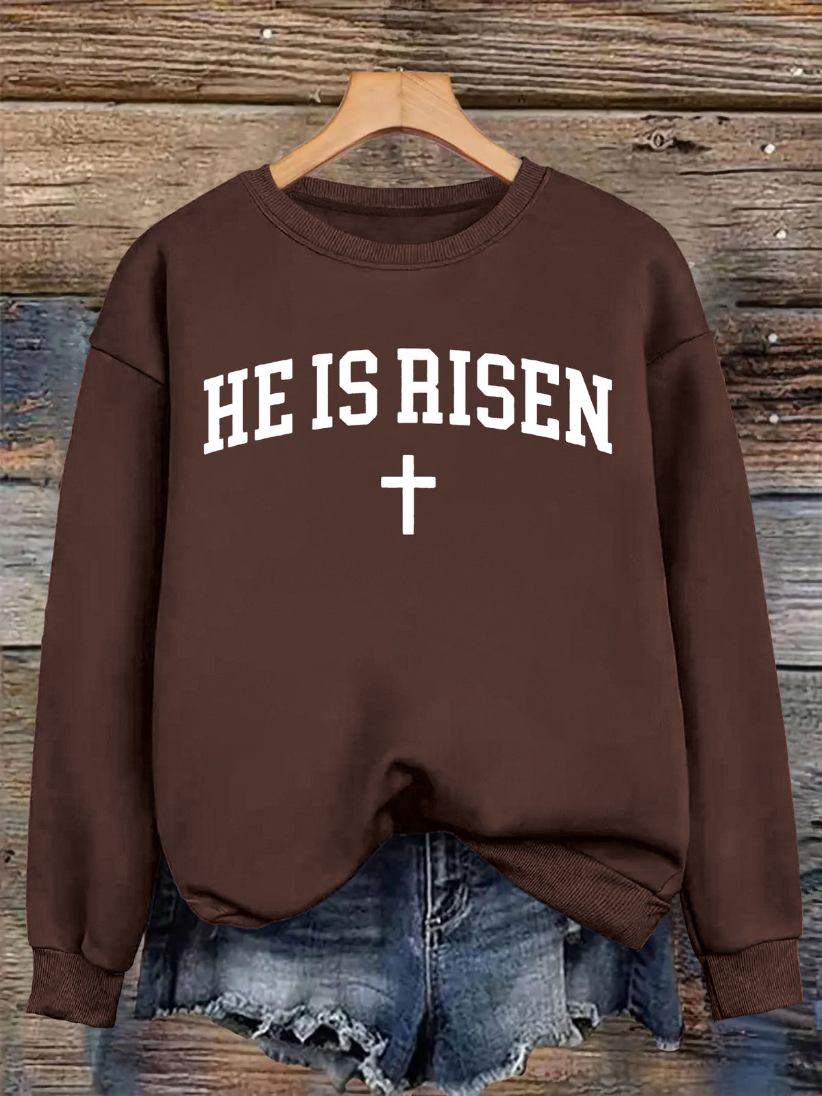 Letter printed round neck fleece hoodie