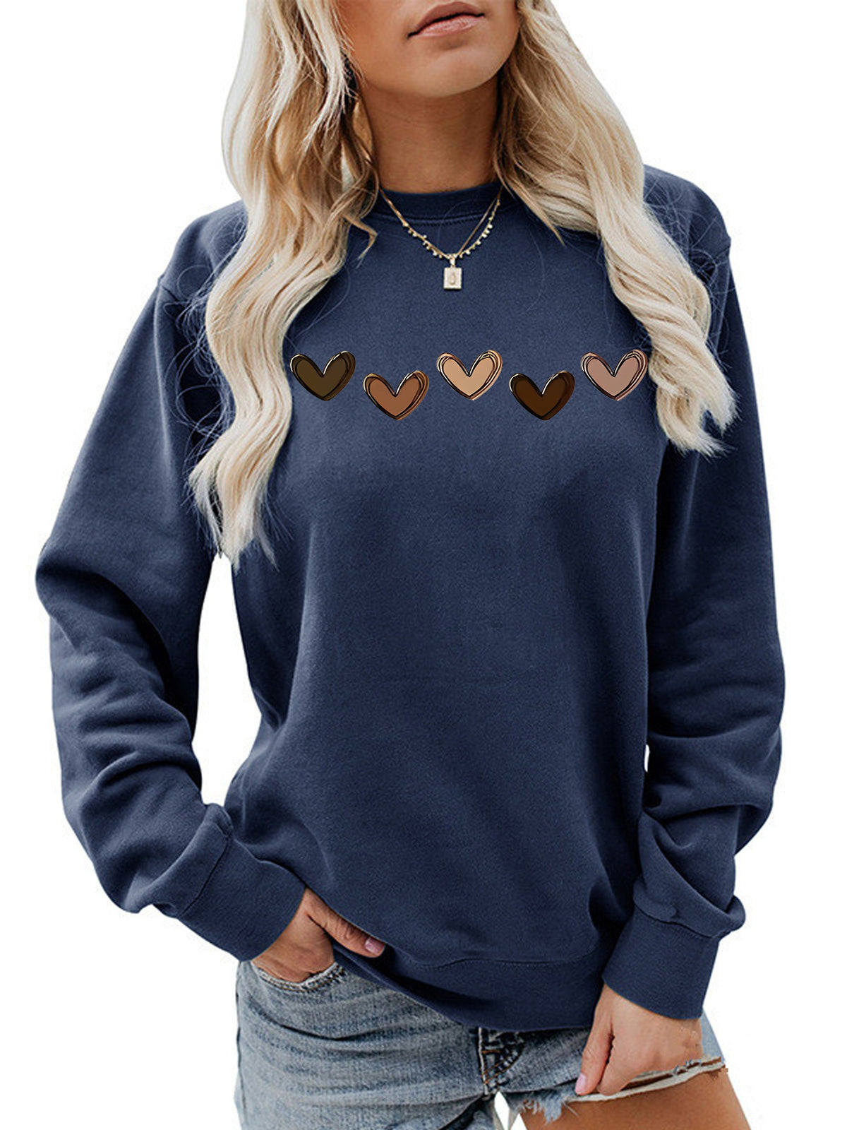 Heart printed loose hoodie