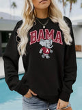 Bama Elephant Printed Round Neck Velvet Hoodie