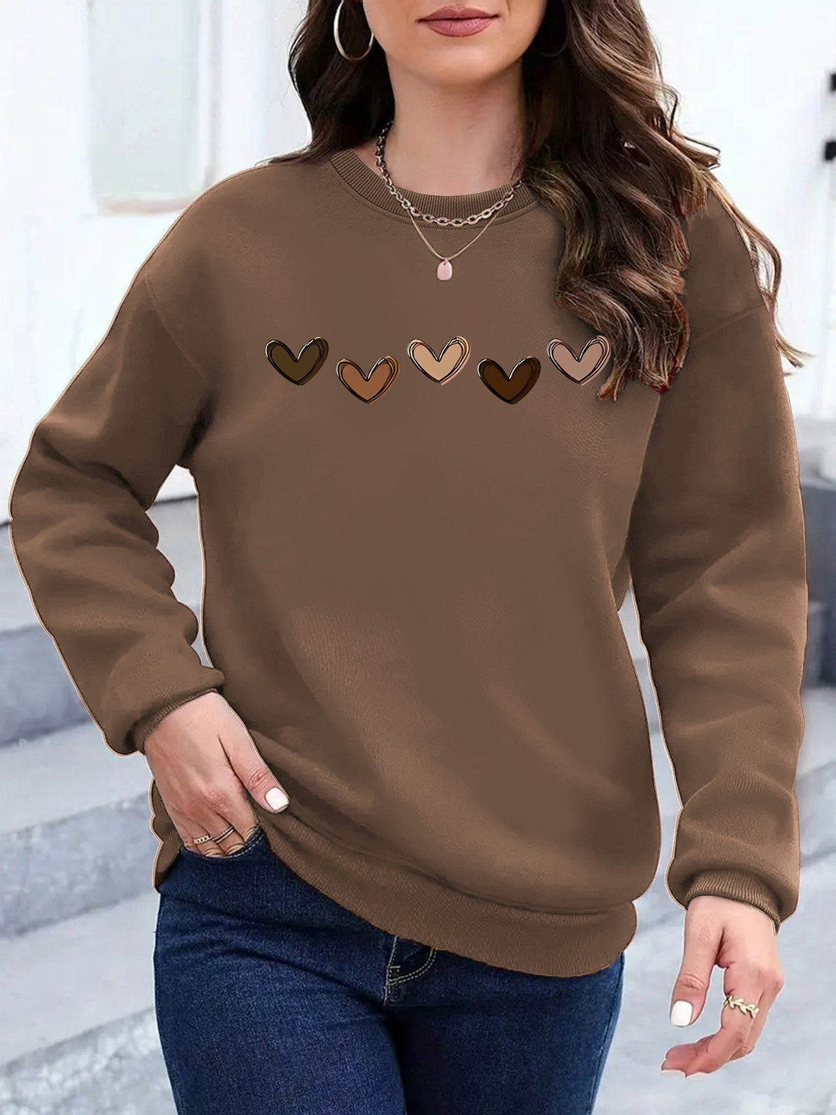 Heart printed loose hoodie